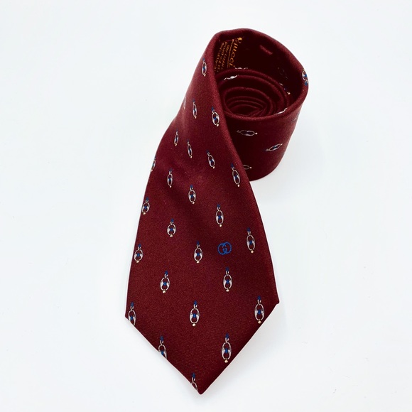 Gucci 100% Silk Burgundy Tie - Picture 1 of 8